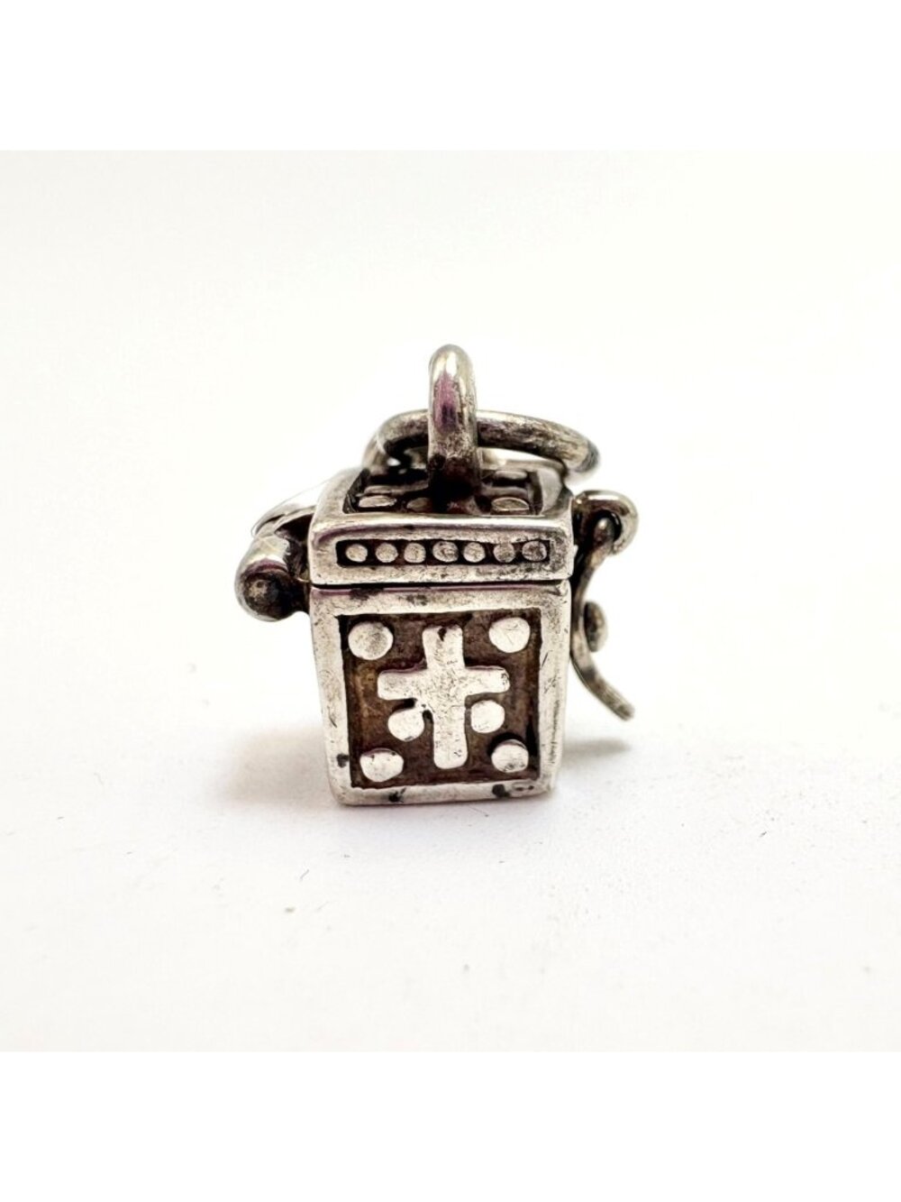 Poison Box Charm Israel Sterling Silver 925 Small Pendant .50" Square